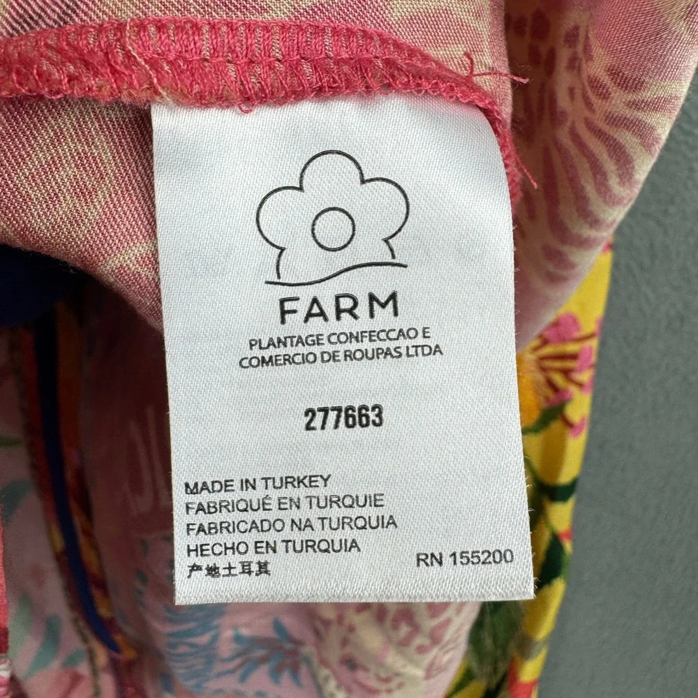 Farm Rio for Anthropologie Mixed Tropical Scarf Print Ruched Blouse Size M